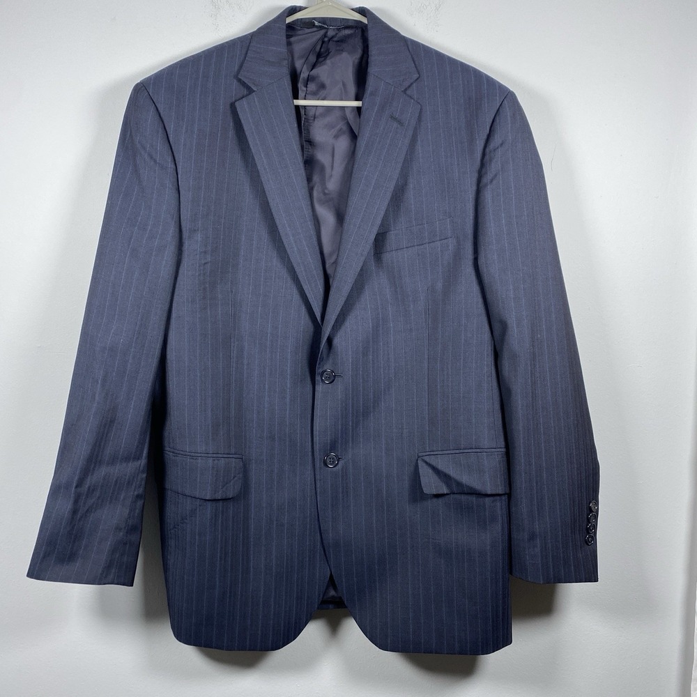 Jos A Bank Blazer Men's 42R‎ Navy Blue Pinstripe Wool Silk Signature Jacket
